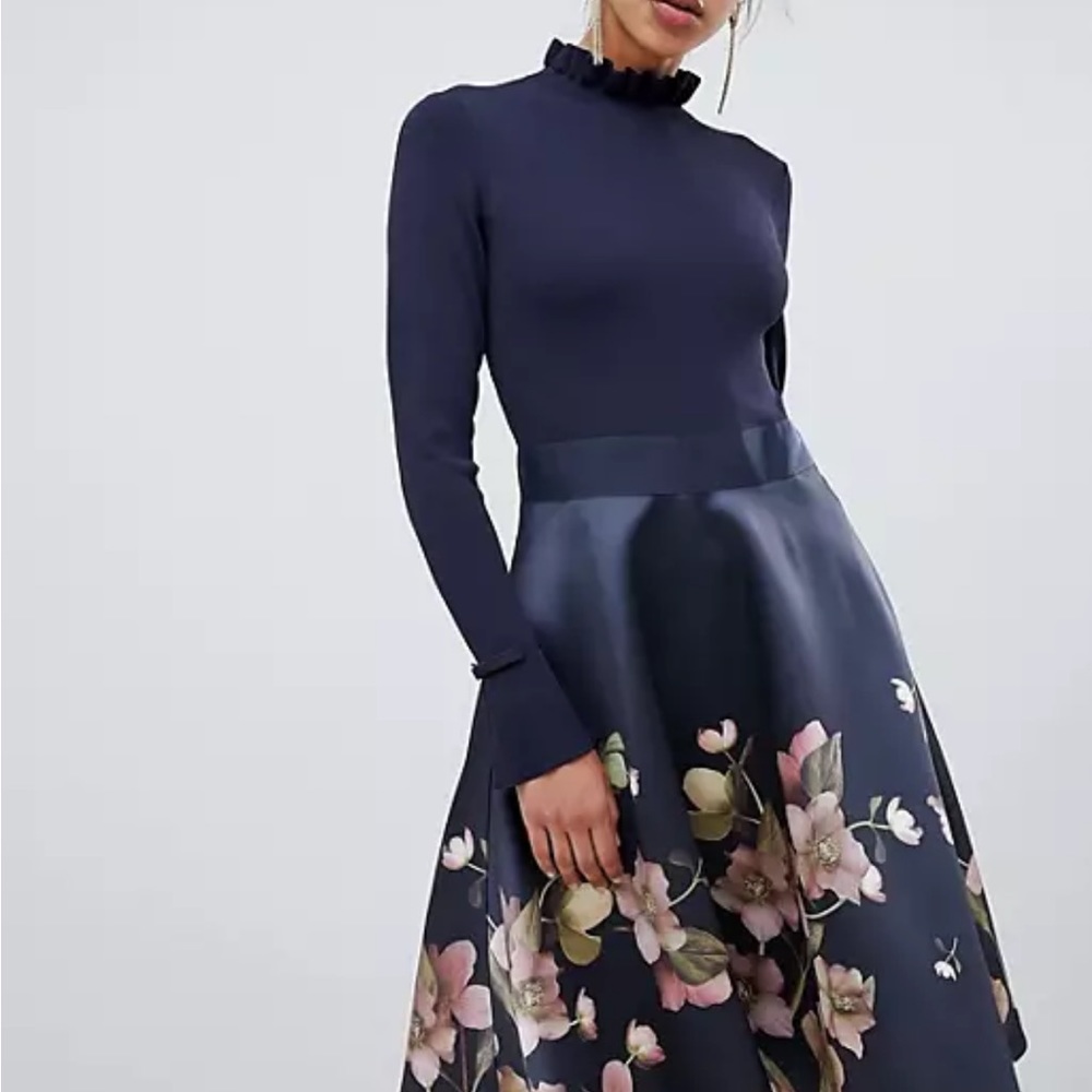 Ted Baker SEEMA Arboretum Long Sleeve Knitted Bodice Dress | Size 1 / Small